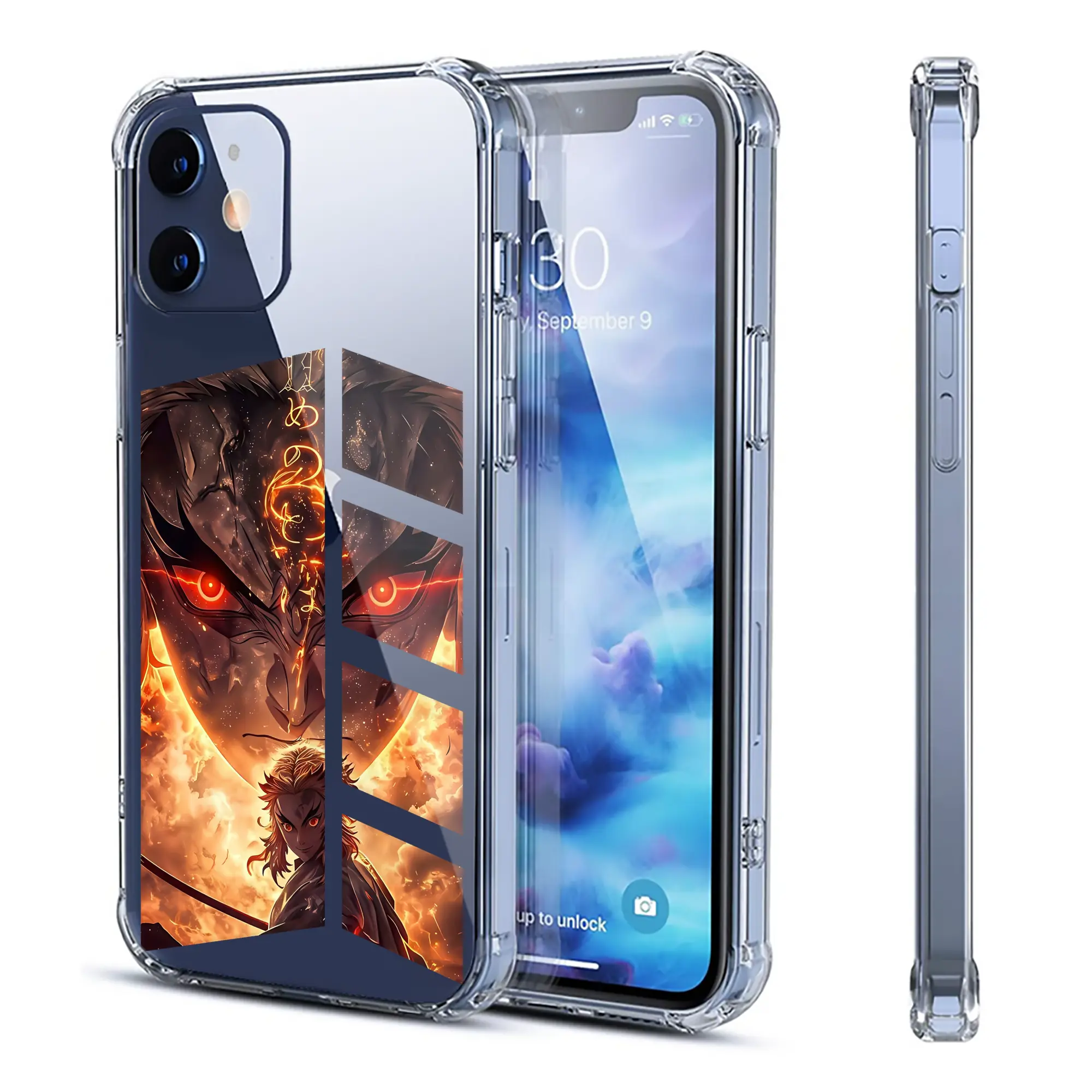 鬼滅の刃 グッズ,煉獄 杏寿郎 - IPhone 12シリーズ対応 ・ 透明スマホケース ・ クリアソフトケース ・ TPU素材 ・ 耐衝撃 ・ 高密着 ・ 防汚 防指紋 ・ 簡単着脱